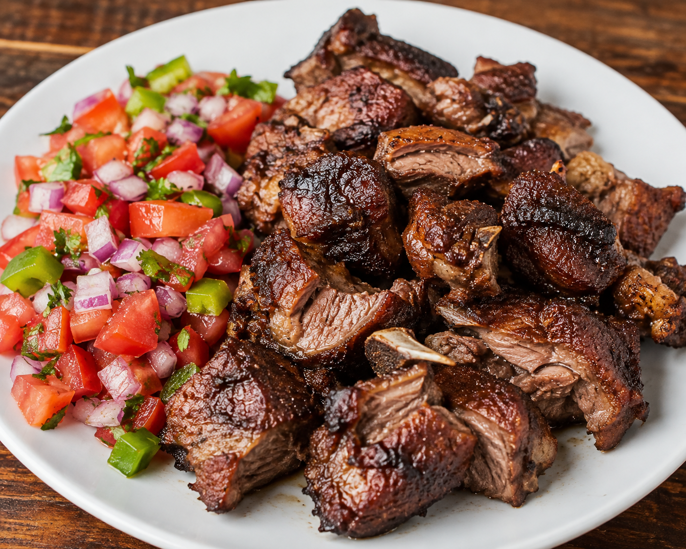Charcoal-grilled goat meat with kachumbari